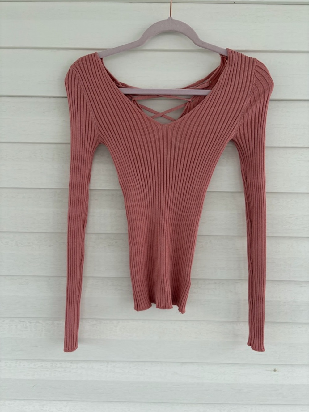 Ambiance Dusty Pink Ribbed Long Sleeve Top